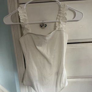 Aritzia Sunday Best White Ruffle Sleeve Bodysuit